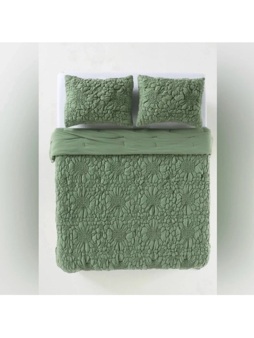 Anthropologie Dahlia Cotton Jersey Floral Quilt King Sage Boho Chic Cottagecore
